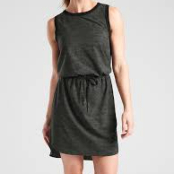 Athleta Rincon printed grey black dress lightweight sinch waist knee small - Picture 2 of 11